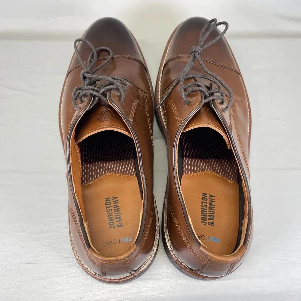 Johnston & Murphy Upton Oxford Dress Shoes Mens Size 11 M Brown Leather Cap Toe